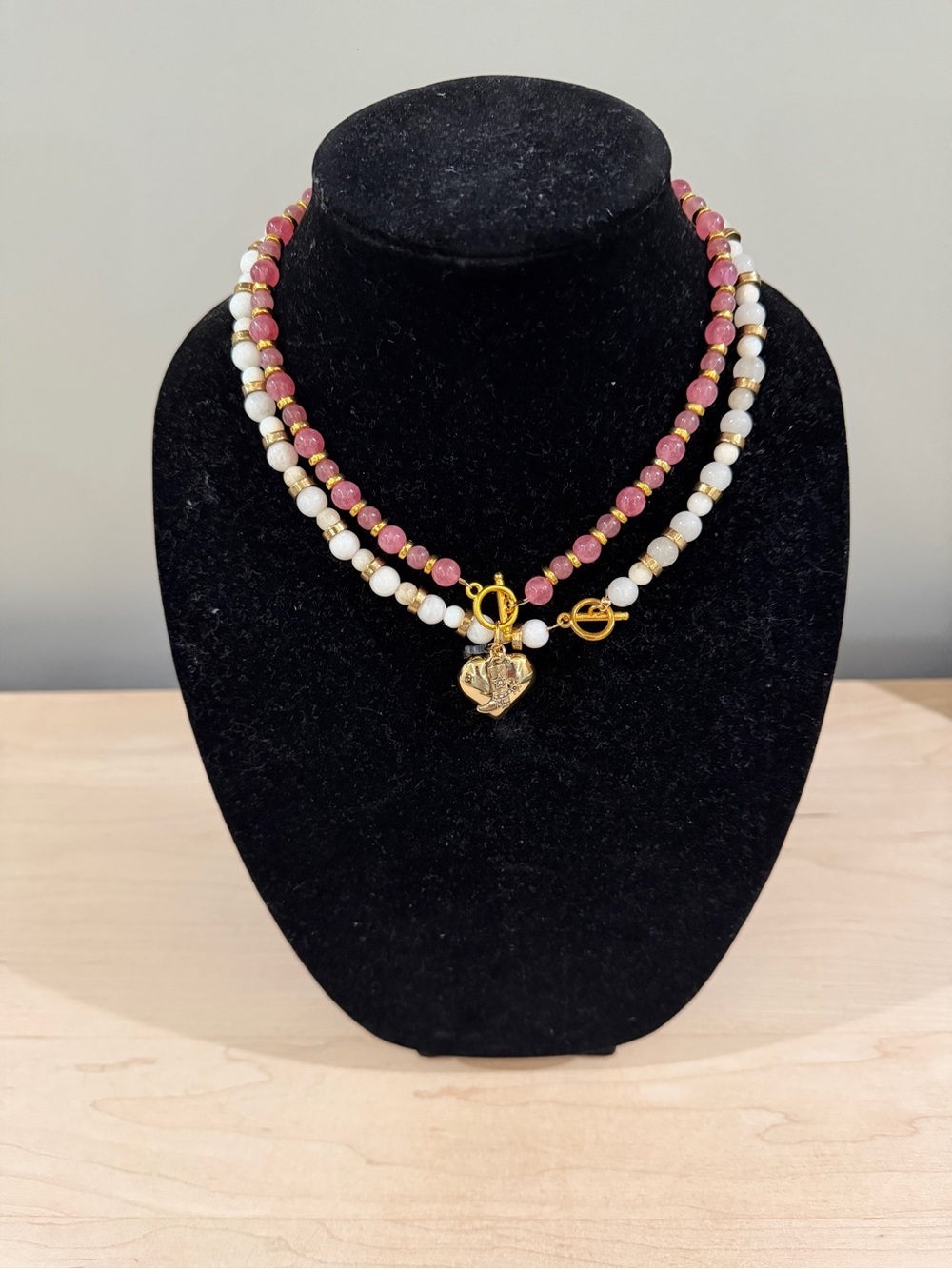 Beaded Pink, White, and Gold Necklaces